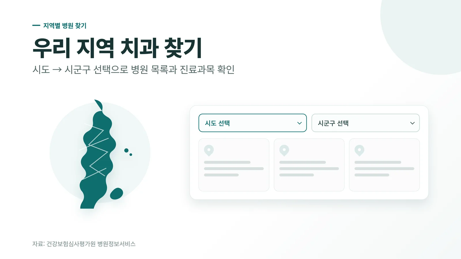 시도·시군구 선택으로 치과를 찾는 기능 안내 배너